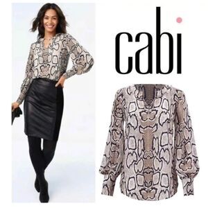 Cabi Snake Print V-Neck Blouse with Bishop Sleeves - Women's Size Medium